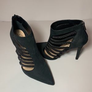 JESSICA SIMPSON CAMELIA HIGH HEEL CHAIN CUT OUT BOOTIES DARK GREY SIZE 8